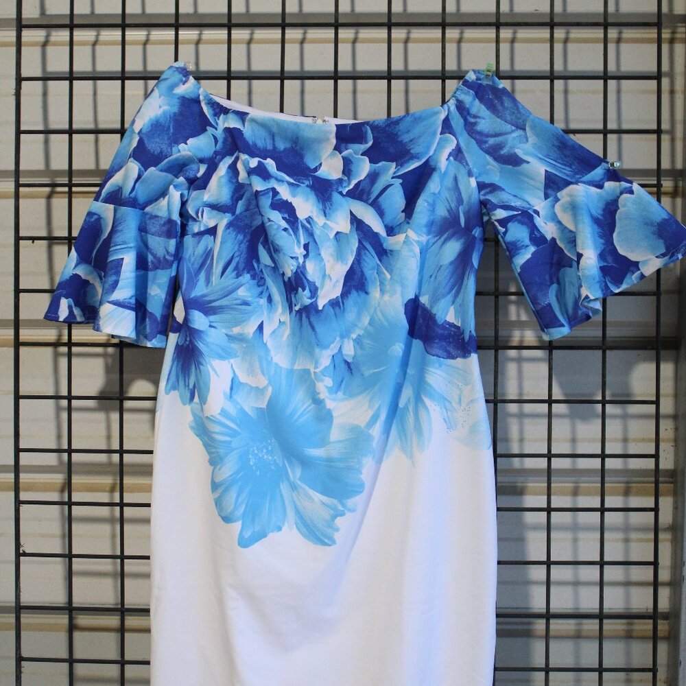 Donna Ricco - Blue and White - Off the shoulder Dress - Size 16